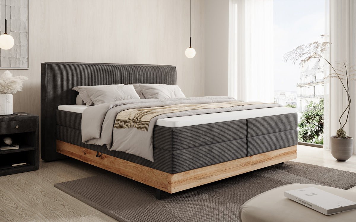 Drevená posteľ/Boxspring posteľ Nero s úložným priestorom v kordovom prevedení