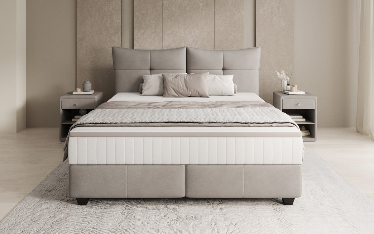 Boxspring posteľ Veyora v pravom koži
