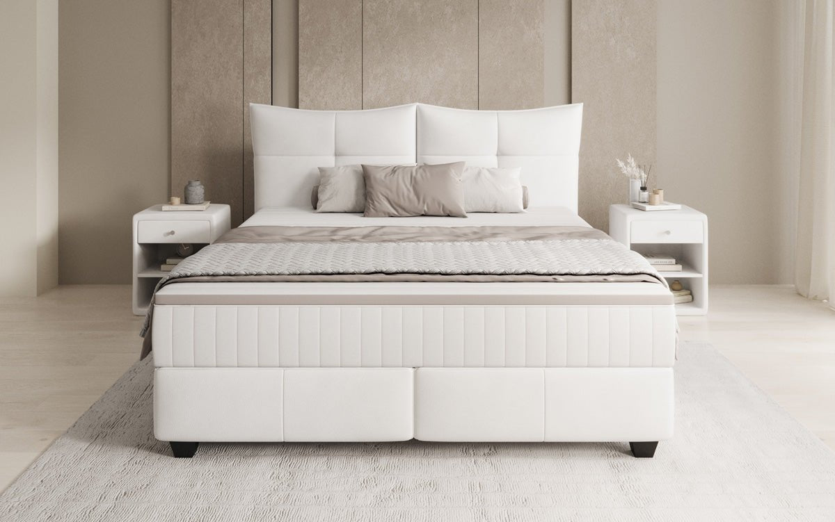 Boxspring posteľ Veyora v pravom koži