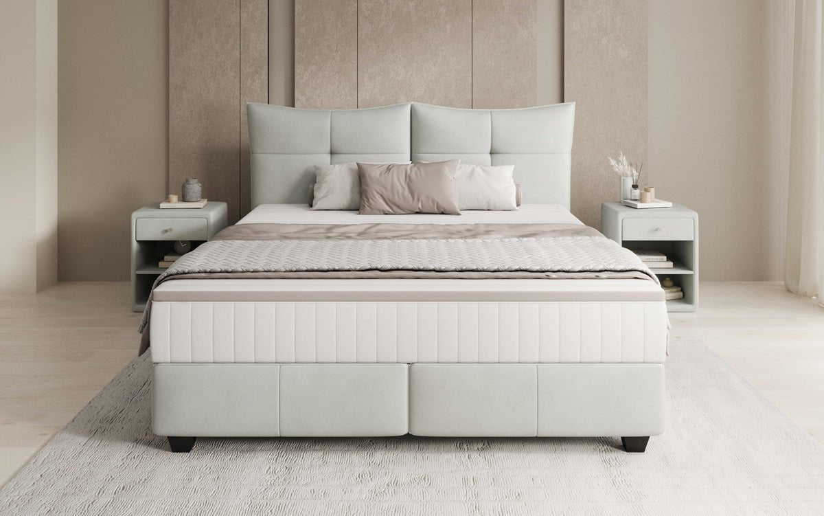 Boxspring posteľ Veyora v pravom koži