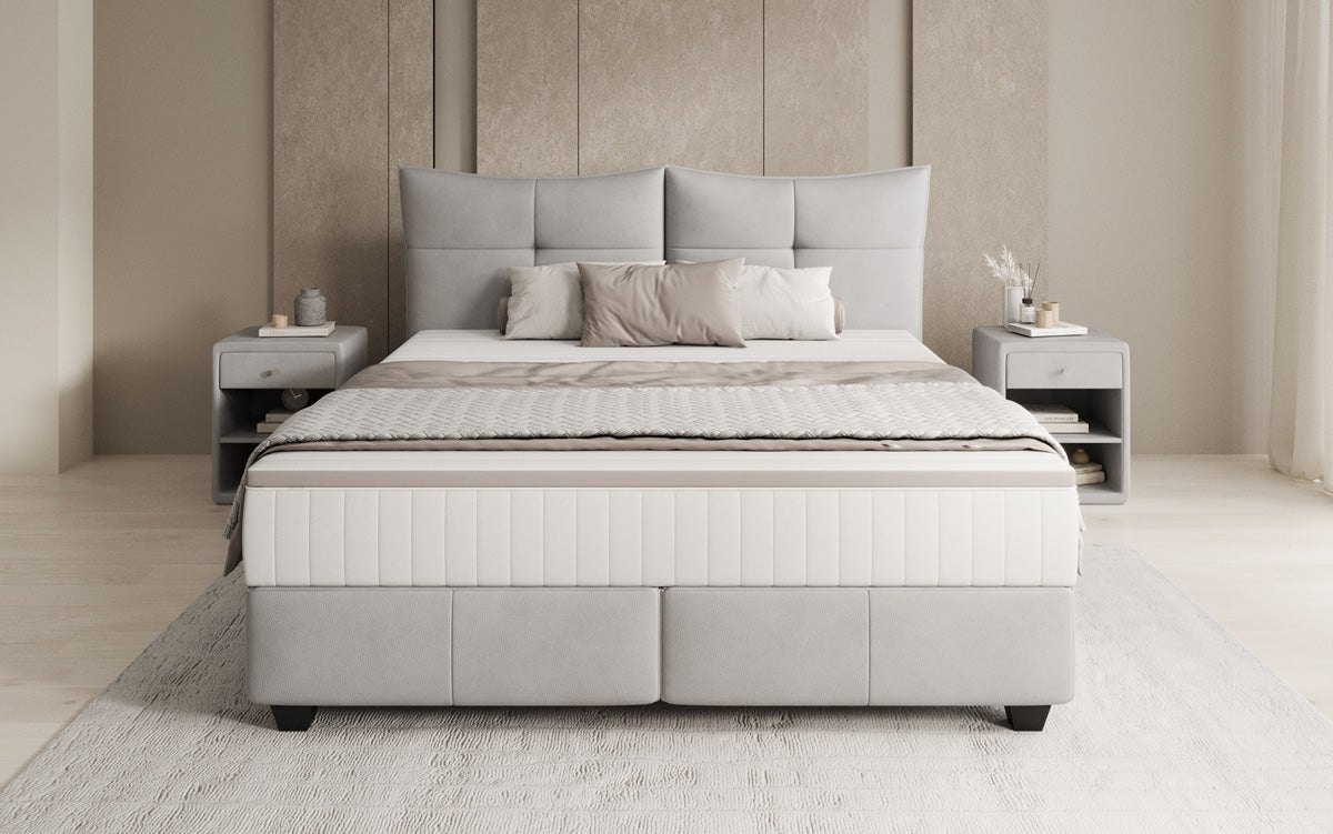 Boxspring posteľ Veyora v pravom koži