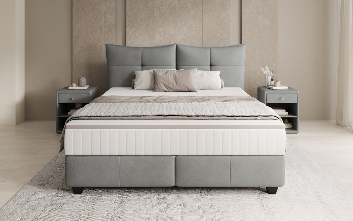 Boxspring posteľ Veyora v pravom koži