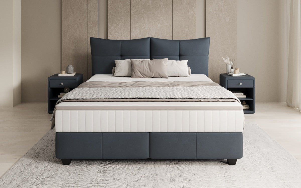 Boxspring posteľ Veyora v pravom koži