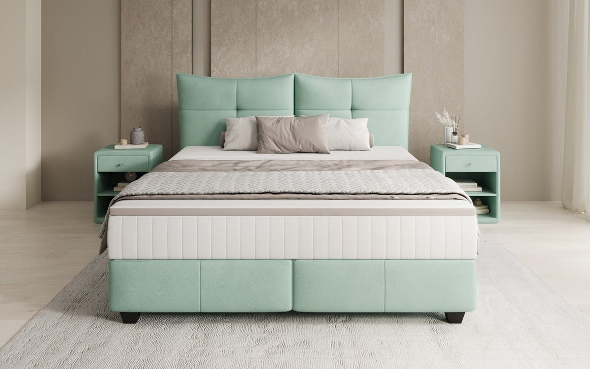 Boxspring posteľ Veyora v pravom koži