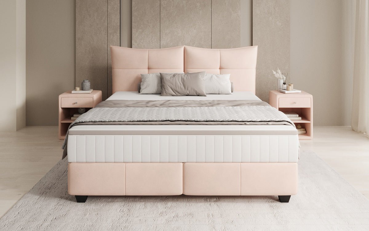 Boxspring posteľ Veyora v pravom koži