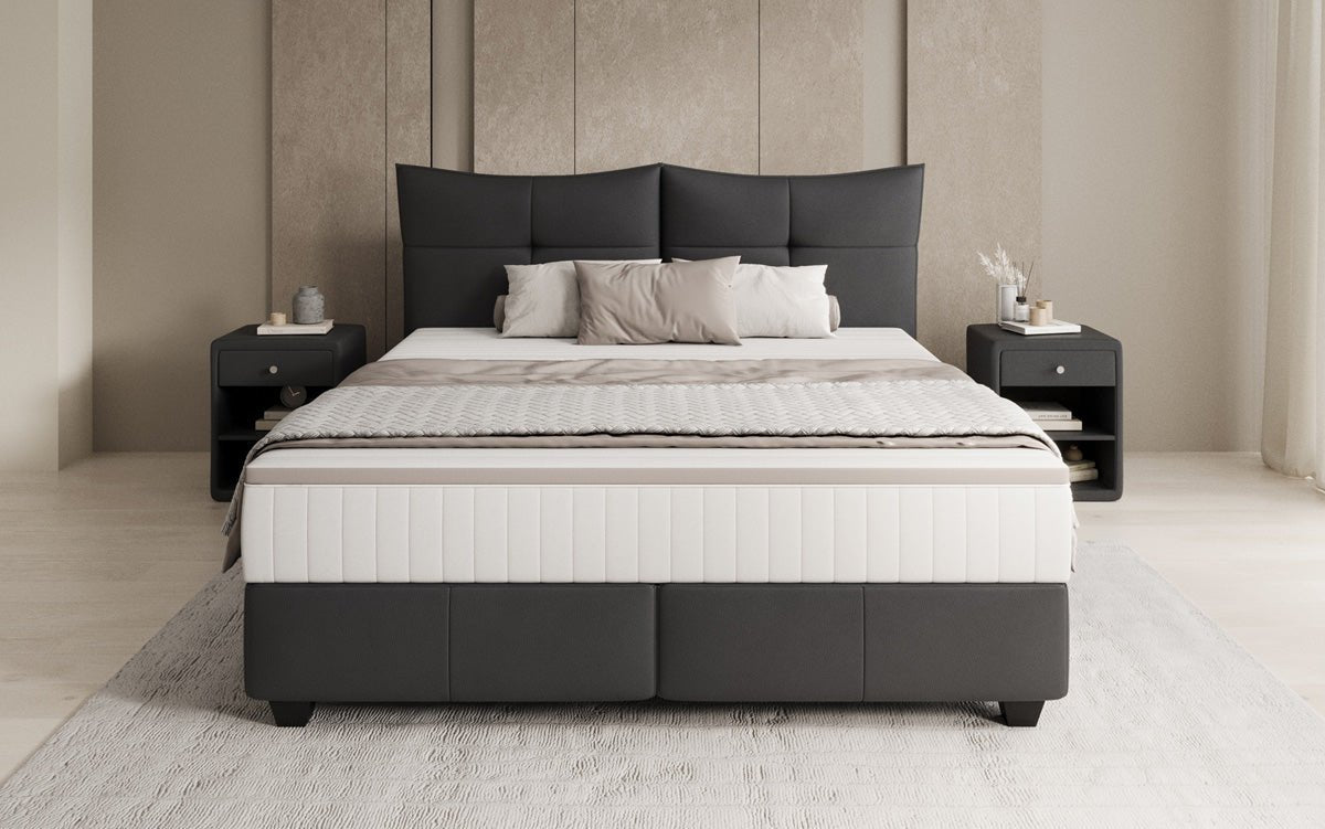 Boxspring posteľ Veyora v pravom koži