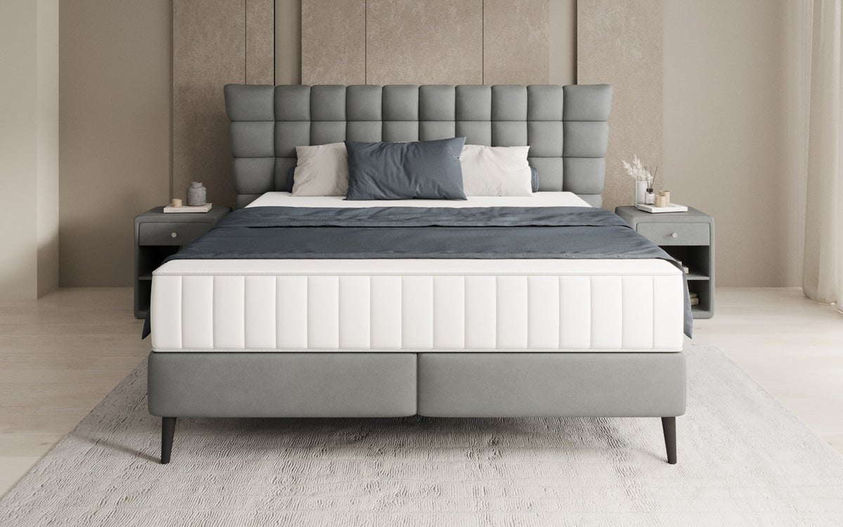 Boxspring posteľ Alvion v pravom koži