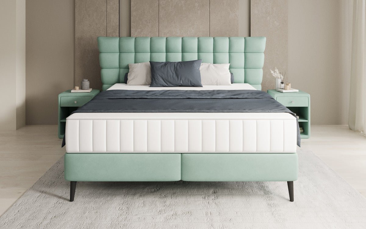 Boxspring posteľ Alvion v pravom koži