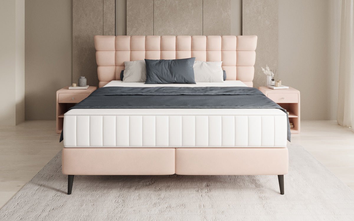 Boxspring posteľ Alvion v pravom koži