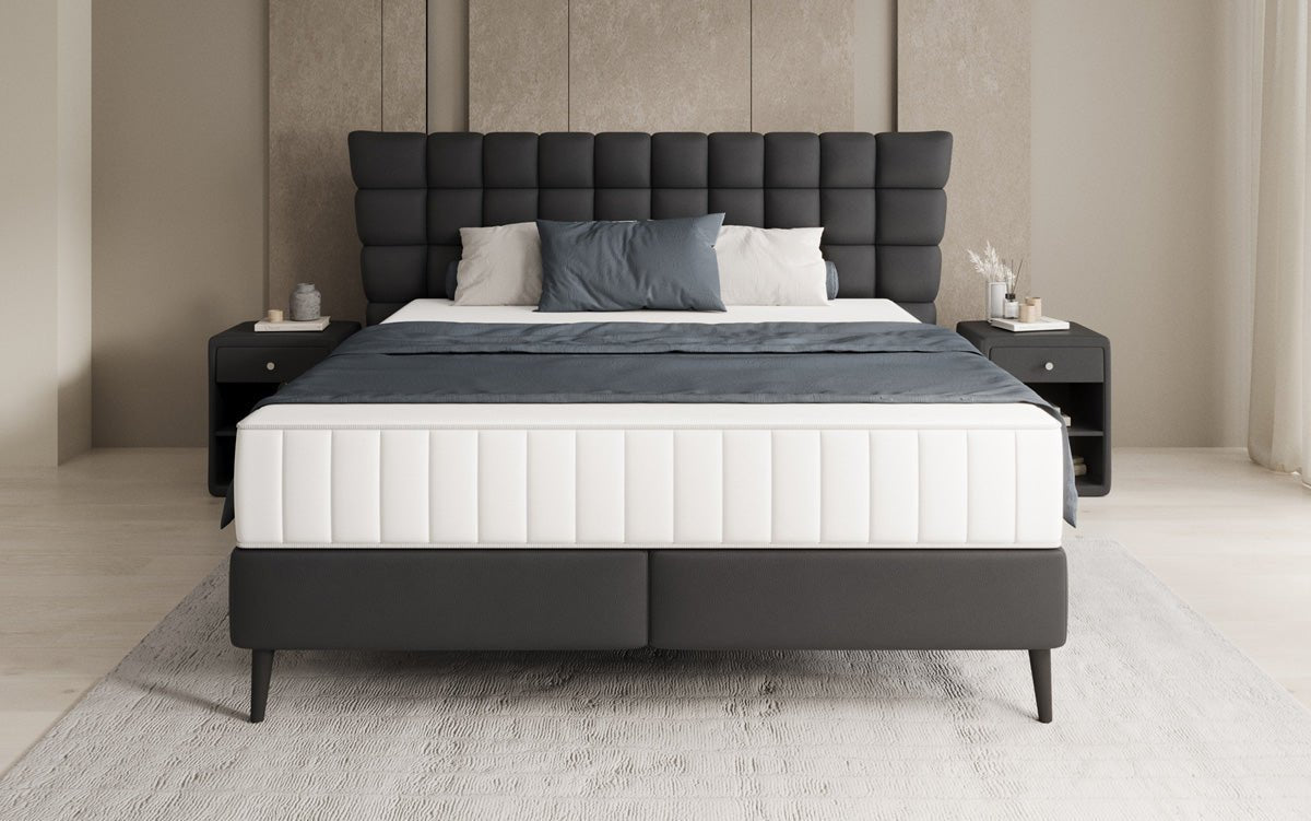 Boxspring posteľ Alvion v pravom koži