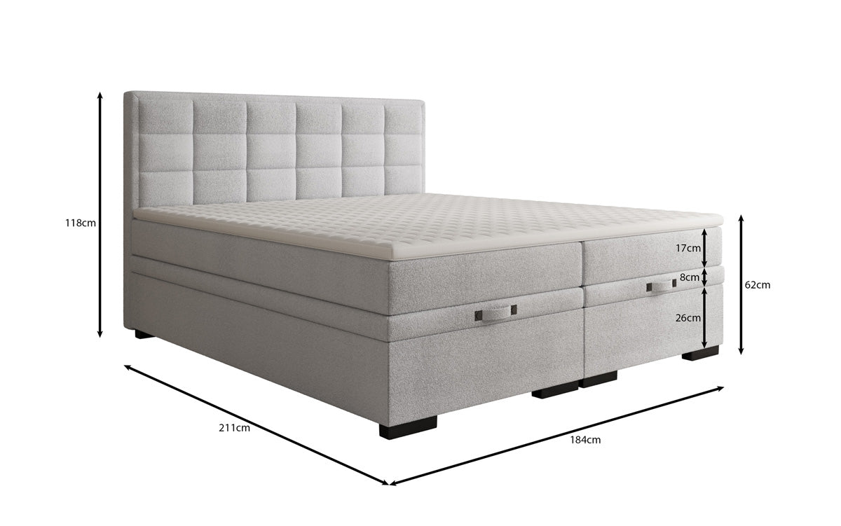 Boxspring posteľ Alessia s úložným priestorom v Teddy Bouclé