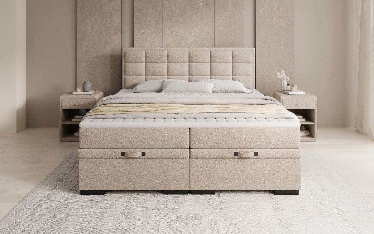 Boxspring posteľ Alessia s úložným priestorom v Teddy Bouclé