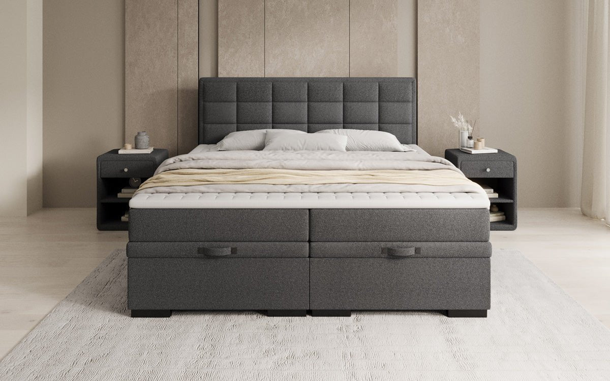 Boxspring posteľ Alessia s úložným priestorom v Teddy Bouclé