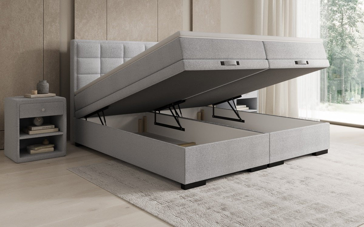 Boxspring posteľ Alessia s úložným priestorom v Teddy Bouclé