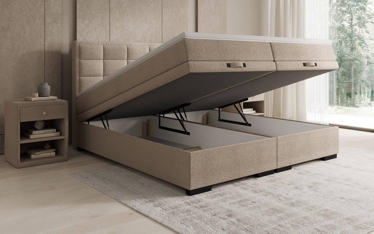 Boxspring posteľ Alessia s úložným priestorom v Teddy Bouclé