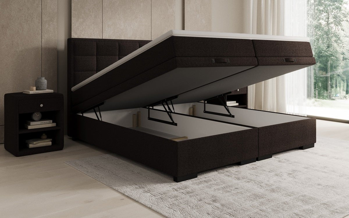 Boxspring posteľ Alessia s úložným priestorom v Teddy Bouclé