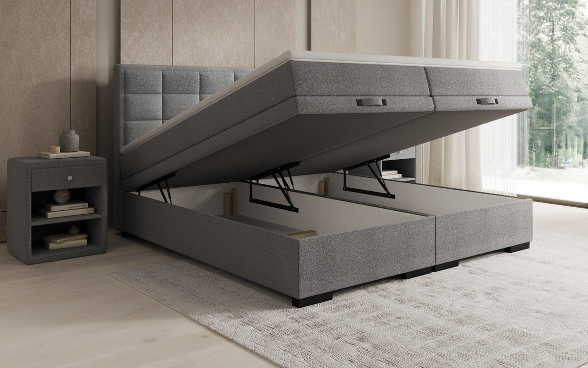 Boxspring posteľ Alessia s úložným priestorom v Teddy Bouclé