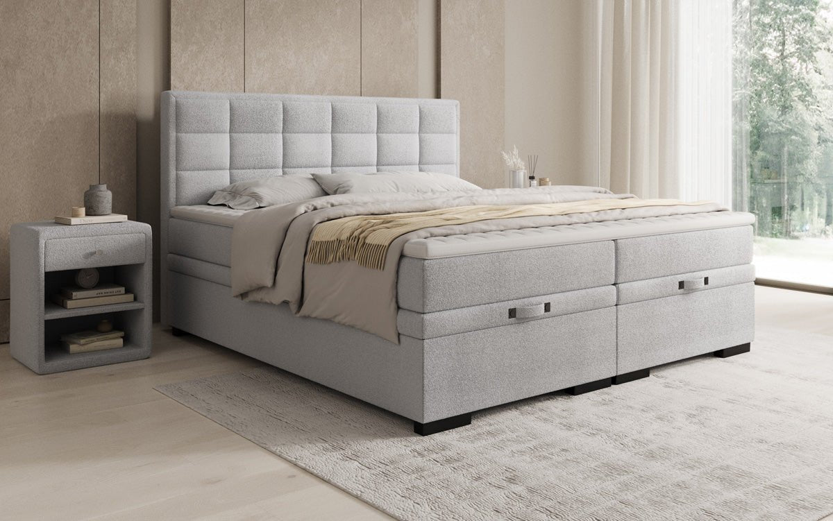 Boxspring posteľ Alessia s úložným priestorom v Teddy Bouclé