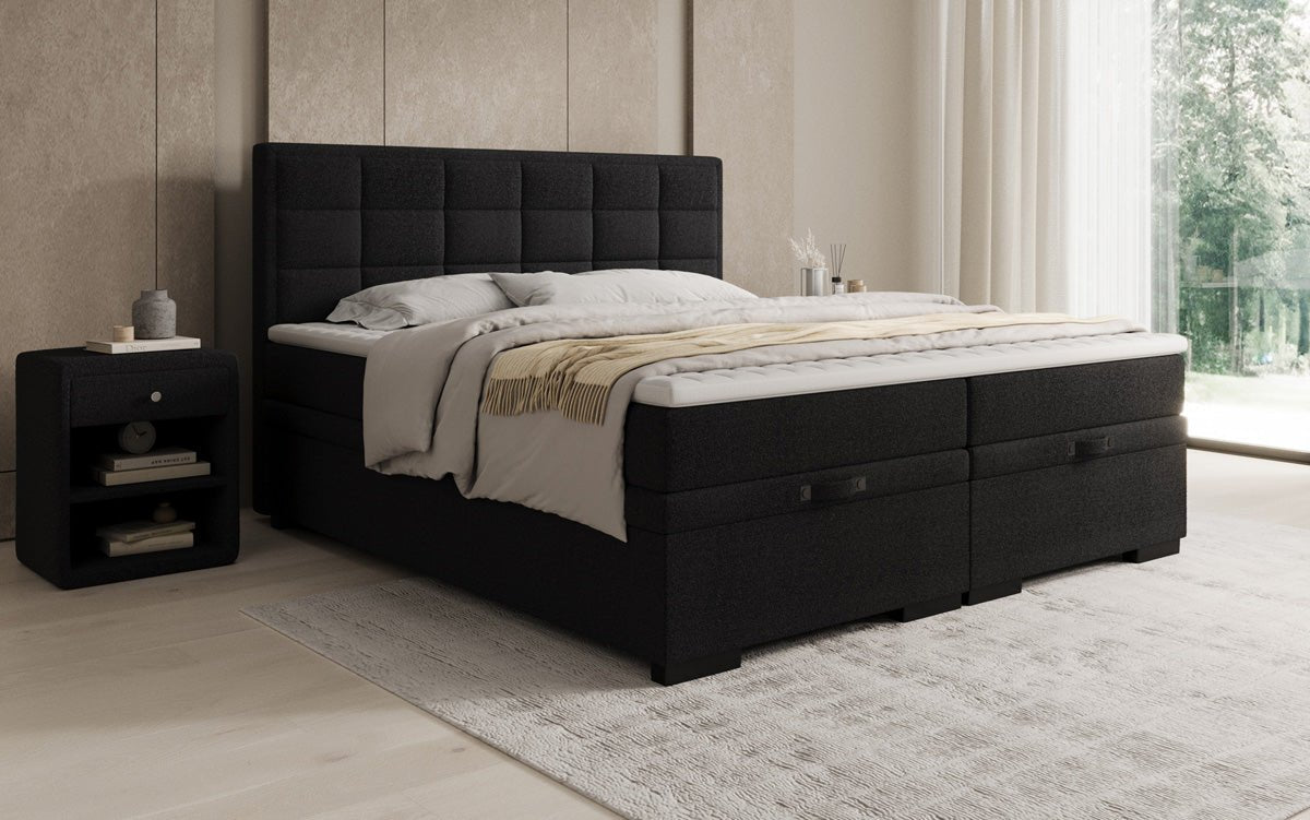 Boxspring posteľ Alessia s úložným priestorom v Teddy Bouclé