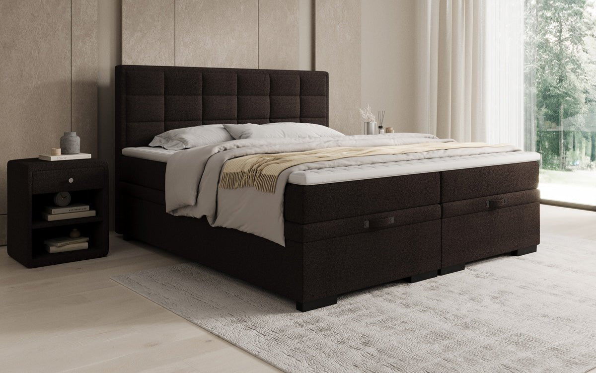 Boxspring posteľ Alessia s úložným priestorom v Teddy Bouclé