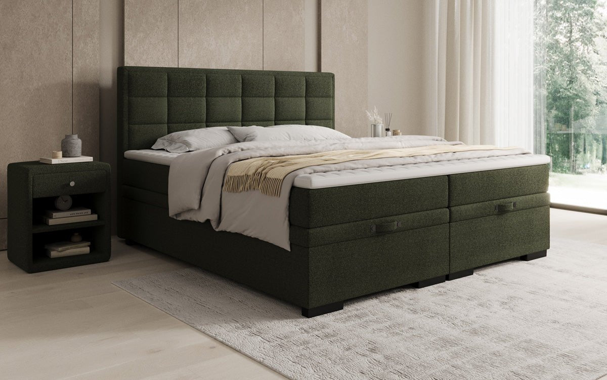 Boxspring posteľ Alessia s úložným priestorom v Teddy Bouclé