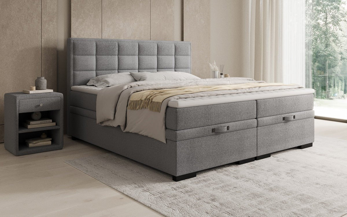 Boxspring posteľ Alessia s úložným priestorom v Teddy Bouclé