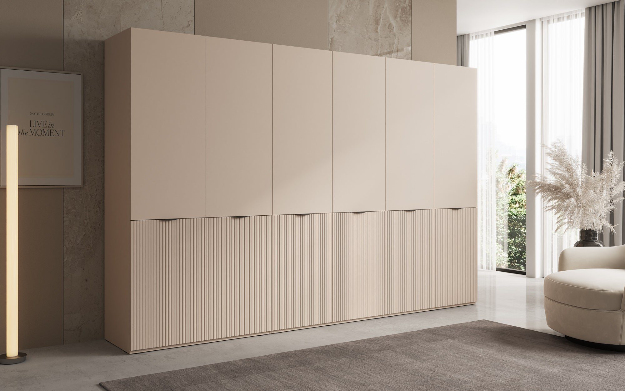 Modulo Faro – Trojdielna dizajnová skriňa na oblečenie so štruktúrovaným MDF čelom