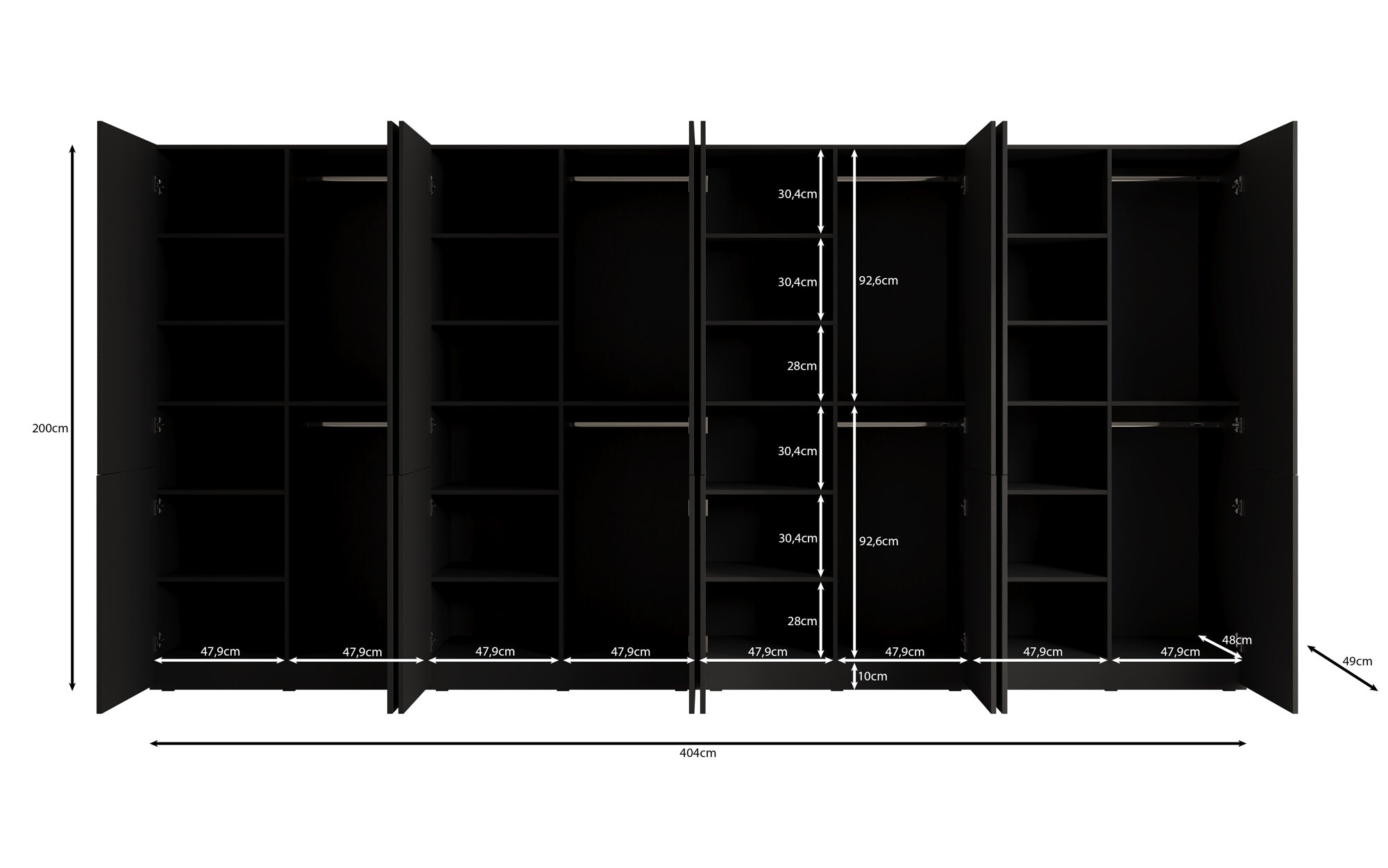 Modulo Faro XL – Štvormodulová dizajnová skriňa na oblečenie so štruktúrovaným MDF čelom