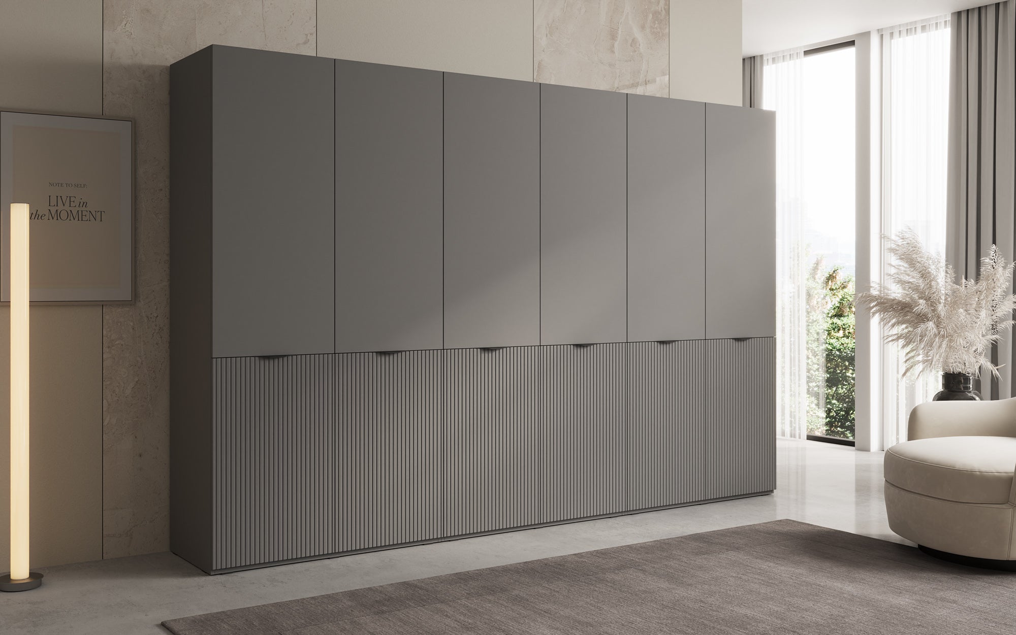 Modulo Faro – Trojdielna dizajnová skriňa na oblečenie so štruktúrovaným MDF čelom