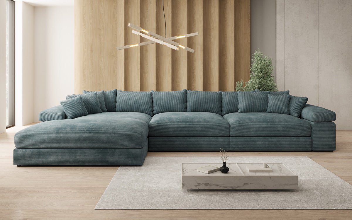 Dizajnová pohovka Bernardo L Maxi s širokou otománou z mančestra