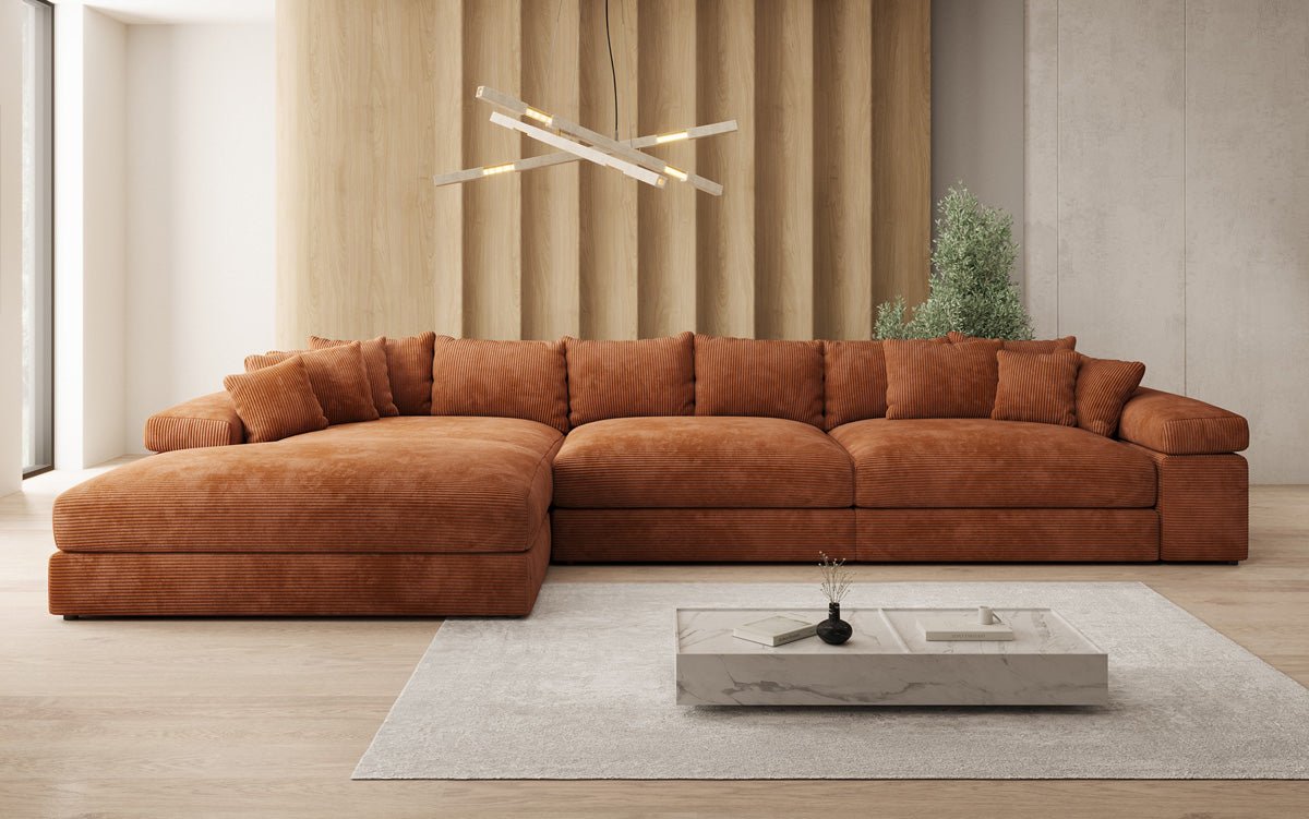 Dizajnová pohovka Bernardo L Maxi s širokou otománou z mančestra