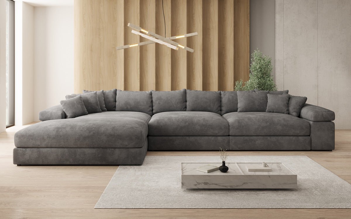 Dizajnová pohovka Bernardo L Maxi s širokou otománou z mančestra