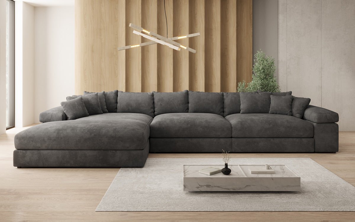 Dizajnová pohovka Bernardo L Maxi s širokou otománou z mančestra