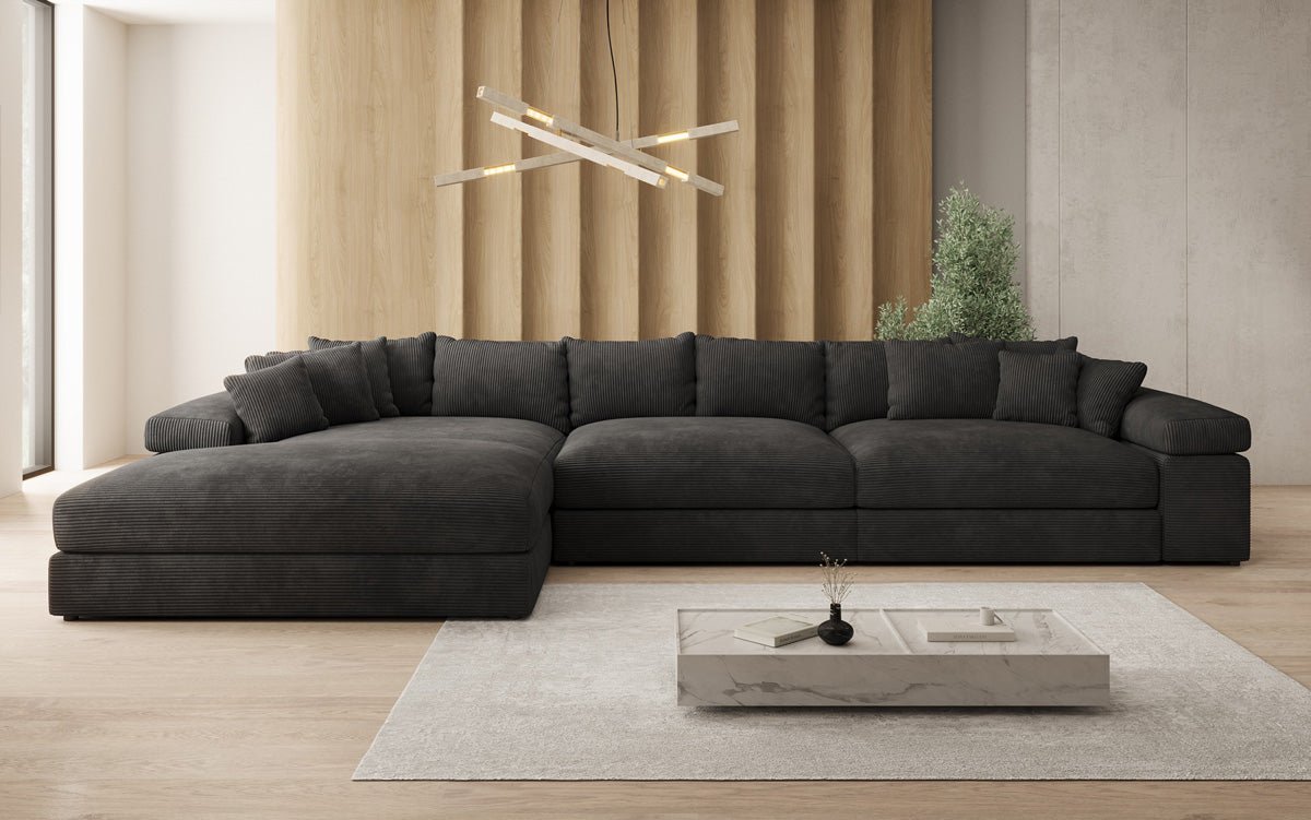 Dizajnová pohovka Bernardo L Maxi s širokou otománou z mančestra