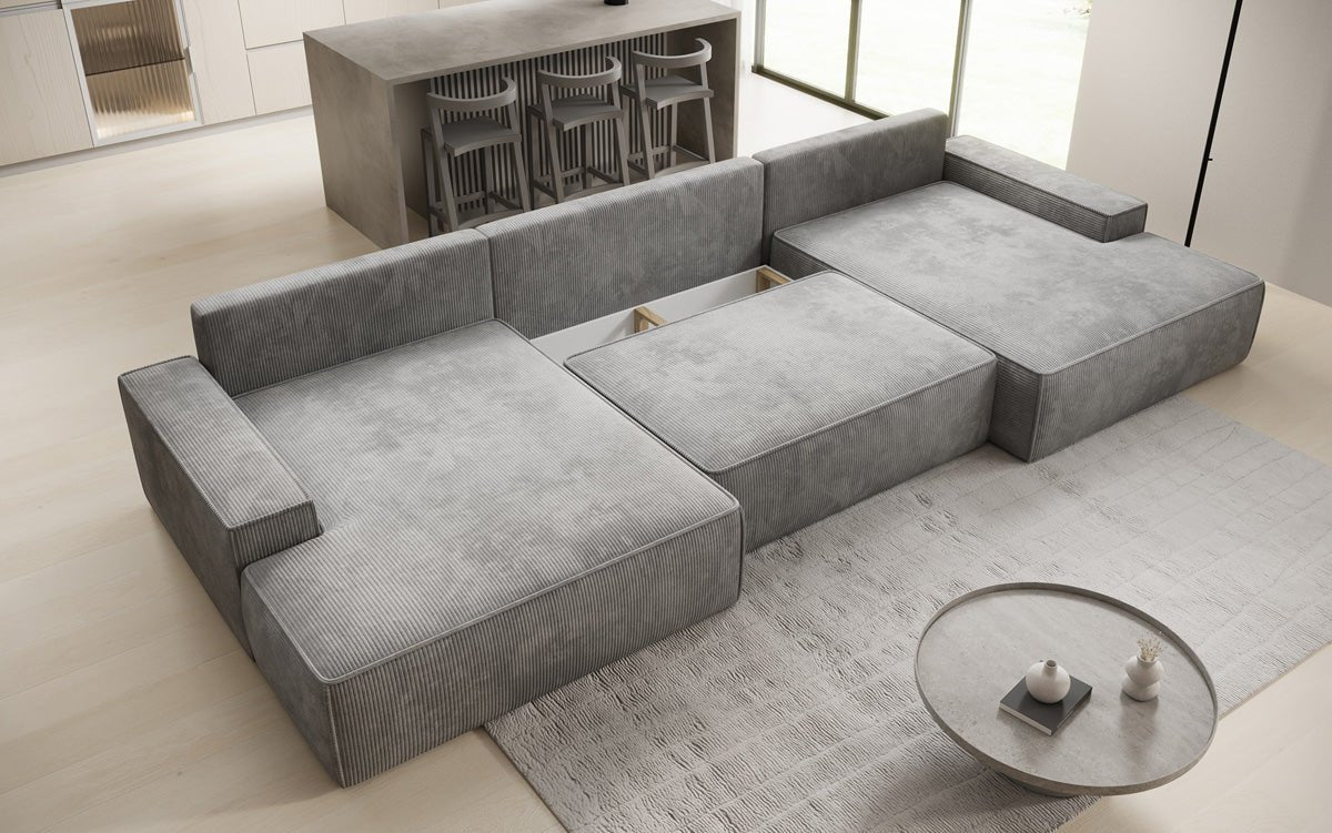 Dizajnová pohovka Verona U so širokou otomanou, s funkciou spania a úložným priestorom v Mančester