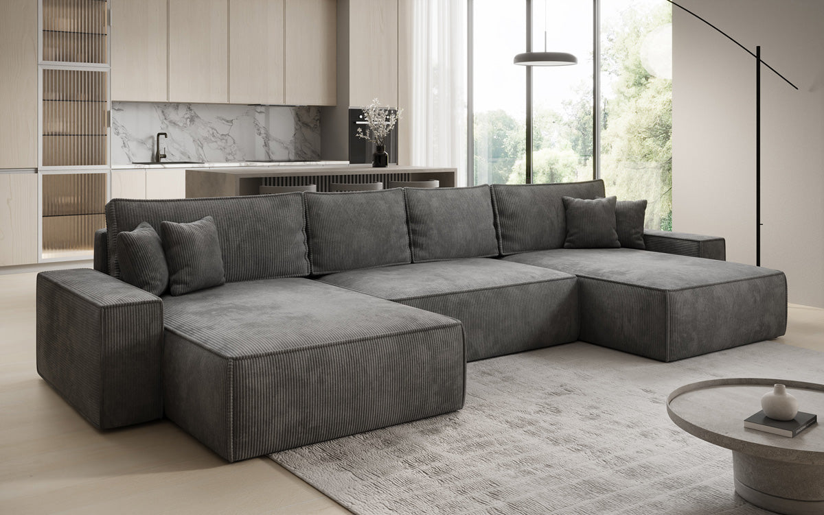 Designer Sofa Lunaro U mit Schlaffunktion und Stauraum in Cord