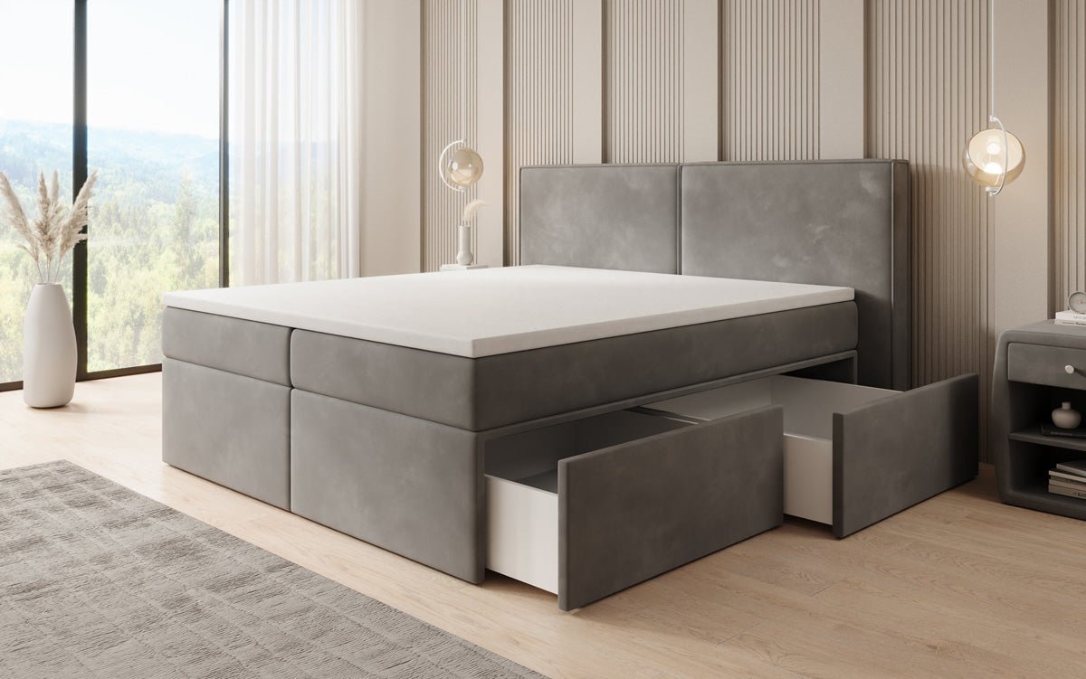 Boxspring posteľ Ophelia s zásuvkami v semiši