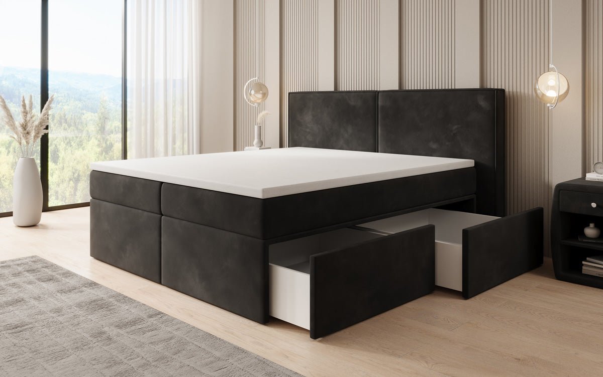 Boxspringbett Ophelia mit Schubladen in Samt