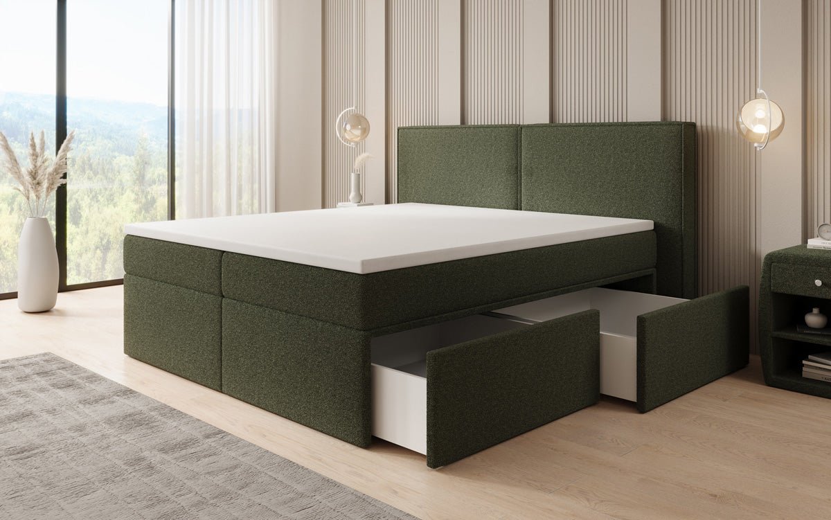 Boxspringbett Ophelia mit Schubladen in Teddy Bouclé