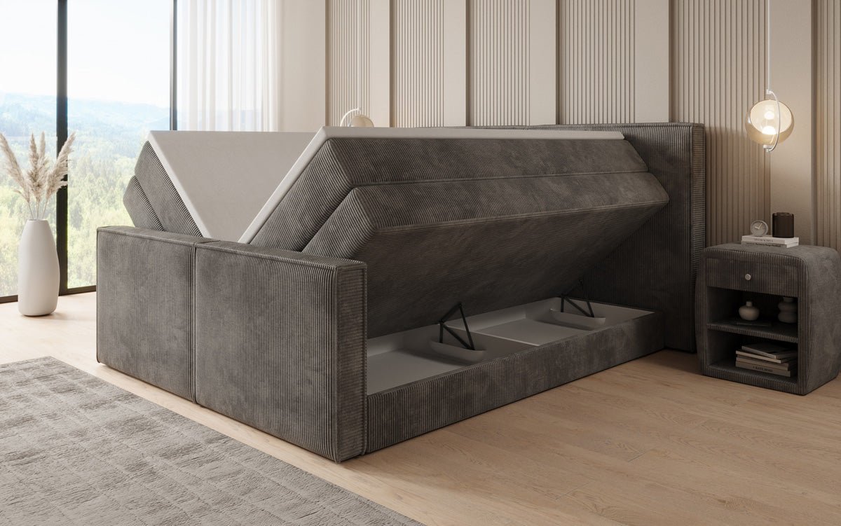 Boxspringbett Ophelia II mit hochklappbarem Stauraum in Cord