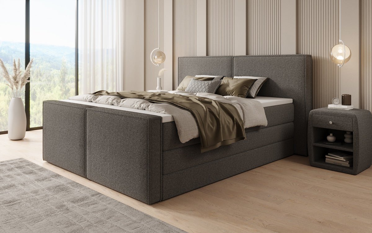 Boxspring posteľ Ophelia II s vysúvateľným úložným priestorom v Teddy Bouclé