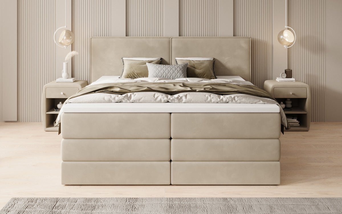 Boxspring posteľ Ophelia s vysúvateľným úložným priestorom v zamatovom prevedení