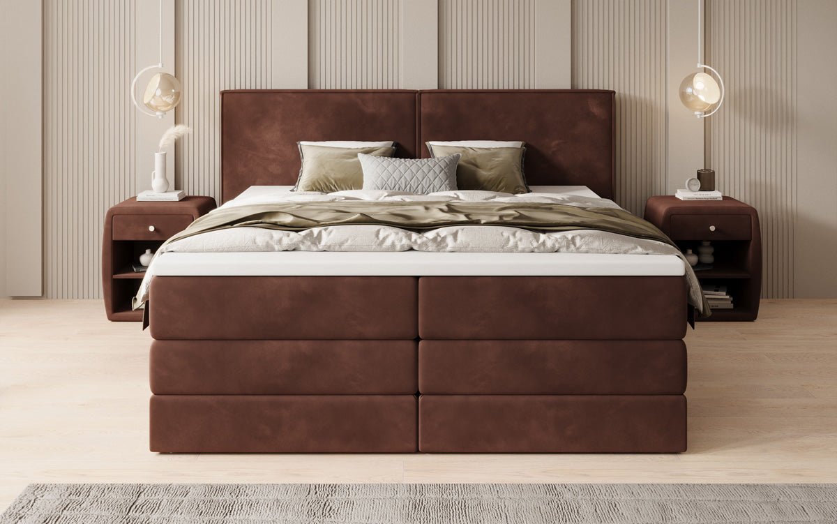 Boxspring posteľ Ophelia s vysúvateľným úložným priestorom v zamatovom prevedení