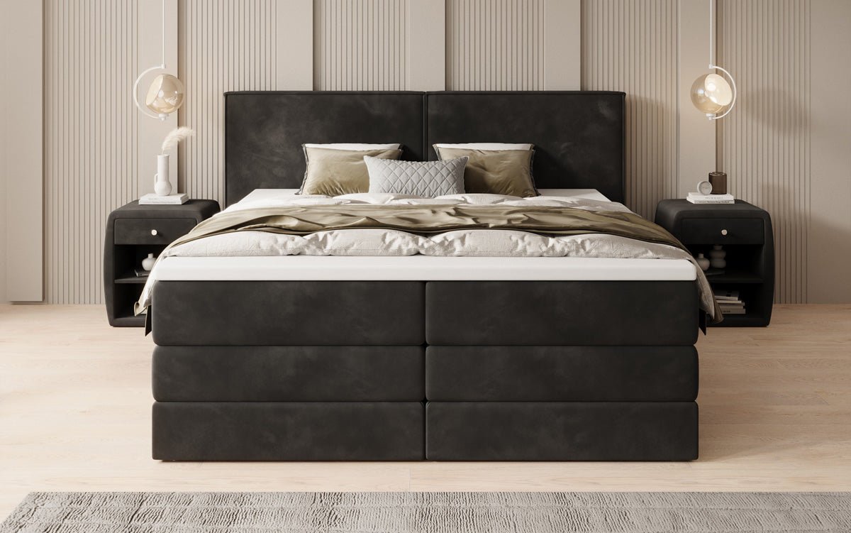 Boxspring posteľ Ophelia s vysúvateľným úložným priestorom v zamatovom prevedení