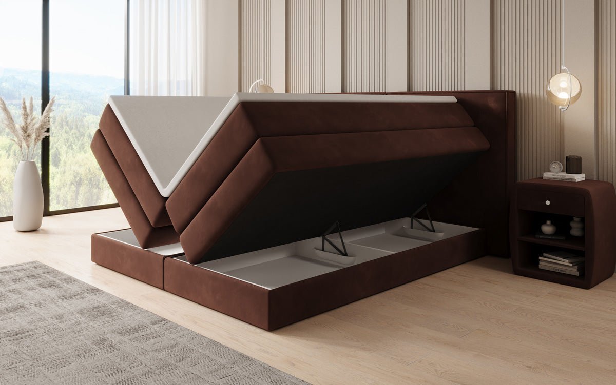 Boxspring posteľ Ophelia s vysúvateľným úložným priestorom v zamatovom prevedení