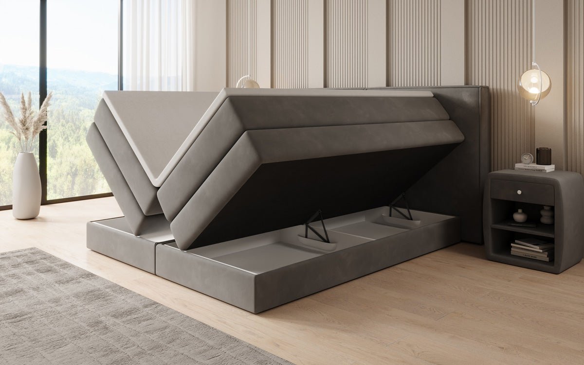 Boxspring posteľ Ophelia s vysúvateľným úložným priestorom v zamatovom prevedení