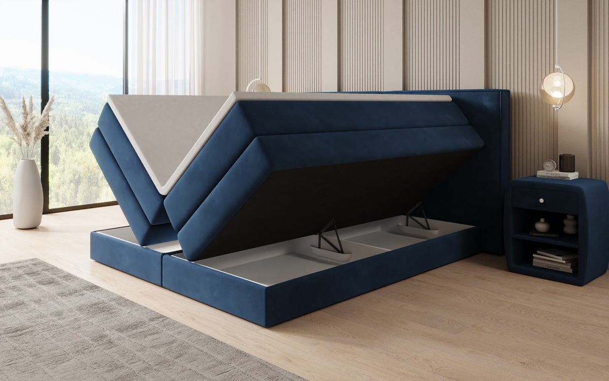 Boxspring posteľ Ophelia s vysúvateľným úložným priestorom v zamatovom prevedení
