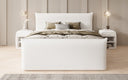 Boxspring posteľ Liana II s vysoko zdvíhateľným úložným priestorom v Teddy Bouclé