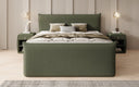 Boxspring posteľ Liana II s vysoko zdvíhateľným úložným priestorom v Teddy Bouclé