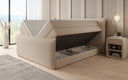 Boxspring posteľ Liana II s vysoko zdvíhateľným úložným priestorom v Teddy Bouclé